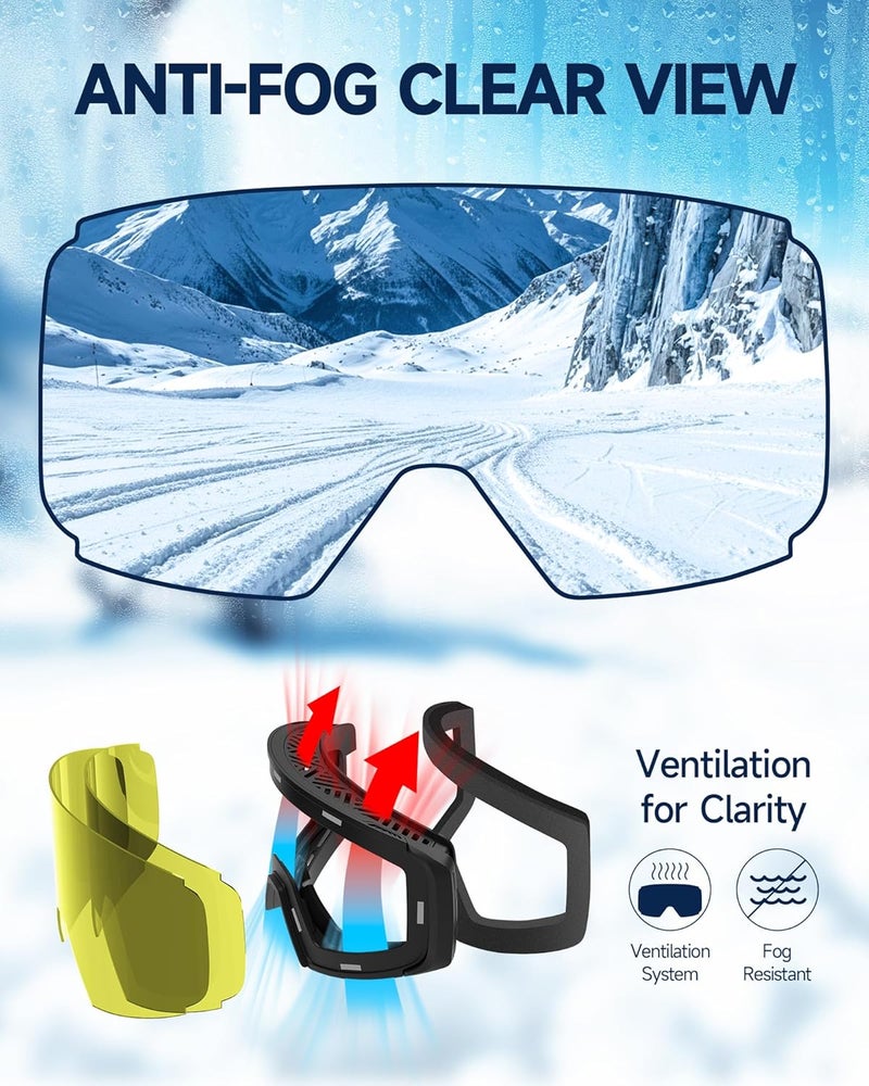 Freela Ski Goggles- Frameless, Magnetic OTG Snow Goggles Interchangeable Lens UV400 Protection Anti-Fog for Adult Men Women - Image 4